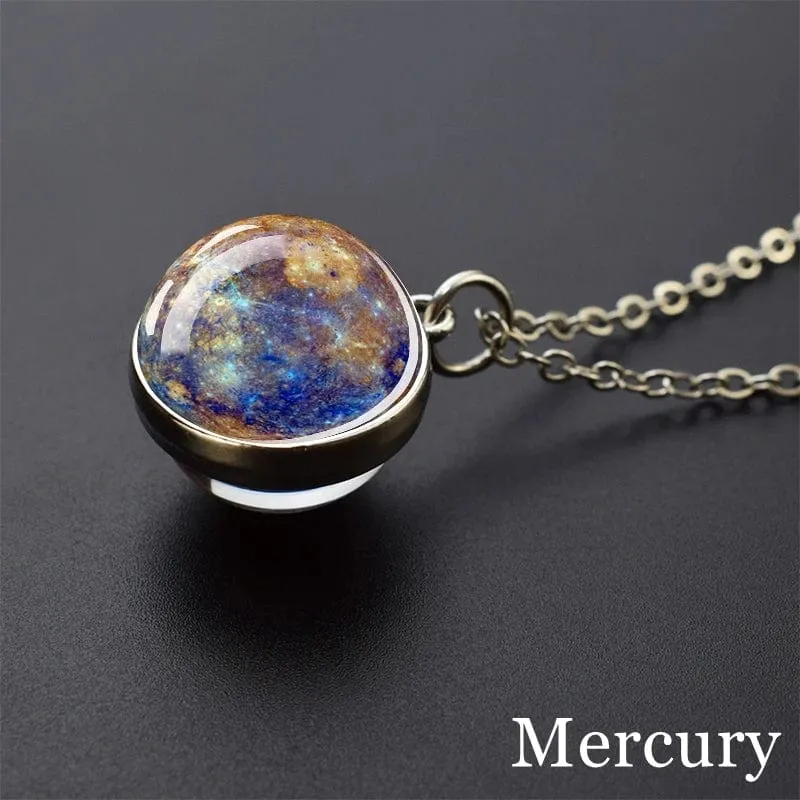 Sonnensystem Universum Weltraum Mond Sonne Erde Planeten Halsketten Zweiseitiger Glaskugel Anhänger Nebel Halskette Frauen Männer Schmuck Geschenk