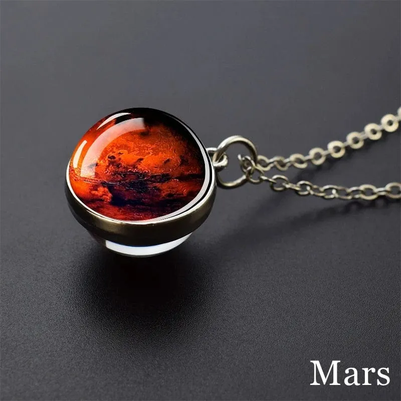 Sonnensystem Universum Weltraum Mond Sonne Erde Planeten Halsketten Zweiseitiger Glaskugel Anhänger Nebel Halskette Frauen Männer Schmuck Geschenk