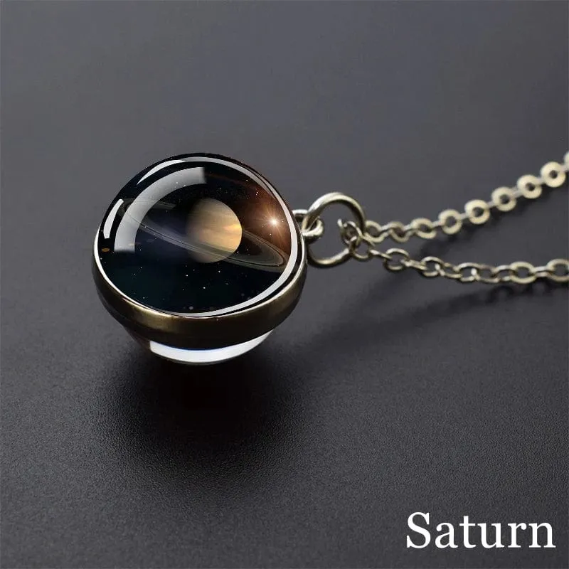 Sonnensystem Universum Weltraum Mond Sonne Erde Planeten Halsketten Zweiseitiger Glaskugel Anhänger Nebel Halskette Frauen Männer Schmuck Geschenk