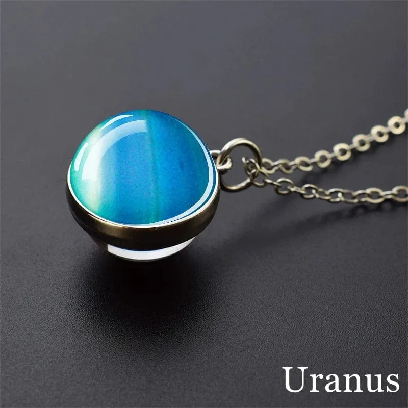 Sonnensystem Universum Weltraum Mond Sonne Erde Planeten Halsketten Zweiseitiger Glaskugel Anhänger Nebel Halskette Frauen Männer Schmuck Geschenk