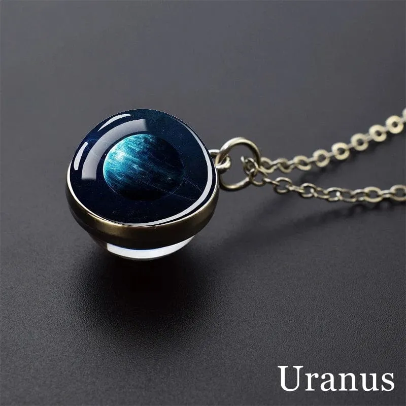 Sonnensystem Universum Weltraum Mond Sonne Erde Planeten Halsketten Zweiseitiger Glaskugel Anhänger Nebel Halskette Frauen Männer Schmuck Geschenk