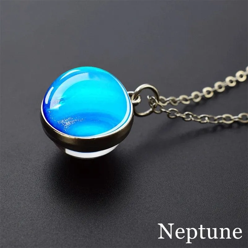Sonnensystem Universum Weltraum Mond Sonne Erde Planeten Halsketten Zweiseitiger Glaskugel Anhänger Nebel Halskette Frauen Männer Schmuck Geschenk