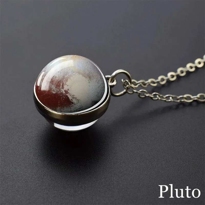 Sonnensystem Universum Weltraum Mond Sonne Erde Planeten Halsketten Zweiseitiger Glaskugel Anhänger Nebel Halskette Frauen Männer Schmuck Geschenk
