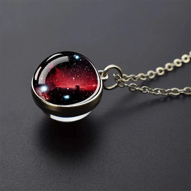 Sonnensystem Universum Weltraum Mond Sonne Erde Planeten Halsketten Zweiseitiger Glaskugel Anhänger Nebel Halskette Frauen Männer Schmuck Geschenk