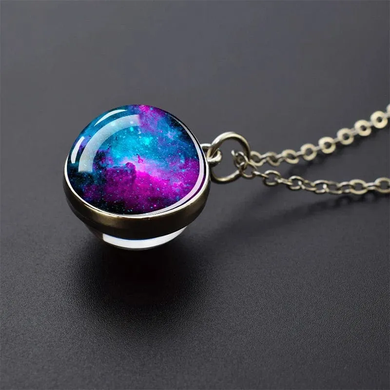 Sonnensystem Universum Weltraum Mond Sonne Erde Planeten Halsketten Zweiseitiger Glaskugel Anhänger Nebel Halskette Frauen Männer Schmuck Geschenk