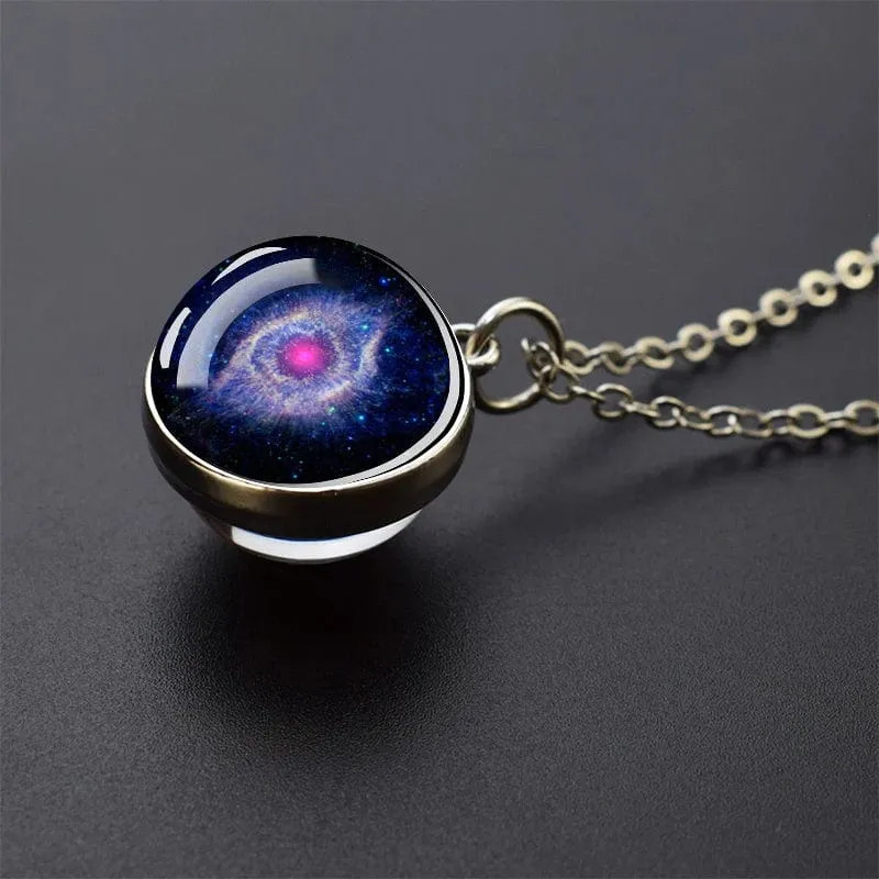 Sonnensystem Universum Weltraum Mond Sonne Erde Planeten Halsketten Zweiseitiger Glaskugel Anhänger Nebel Halskette Frauen Männer Schmuck Geschenk
