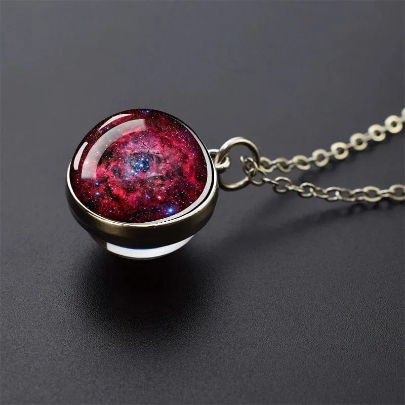Sonnensystem Universum Weltraum Mond Sonne Erde Planeten Halsketten Zweiseitiger Glaskugel Anhänger Nebel Halskette Frauen Männer Schmuck Geschenk