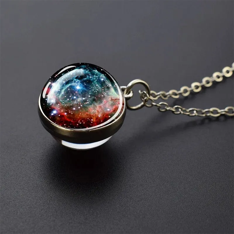 Sonnensystem Universum Weltraum Mond Sonne Erde Planeten Halsketten Zweiseitiger Glaskugel Anhänger Nebel Halskette Frauen Männer Schmuck Geschenk