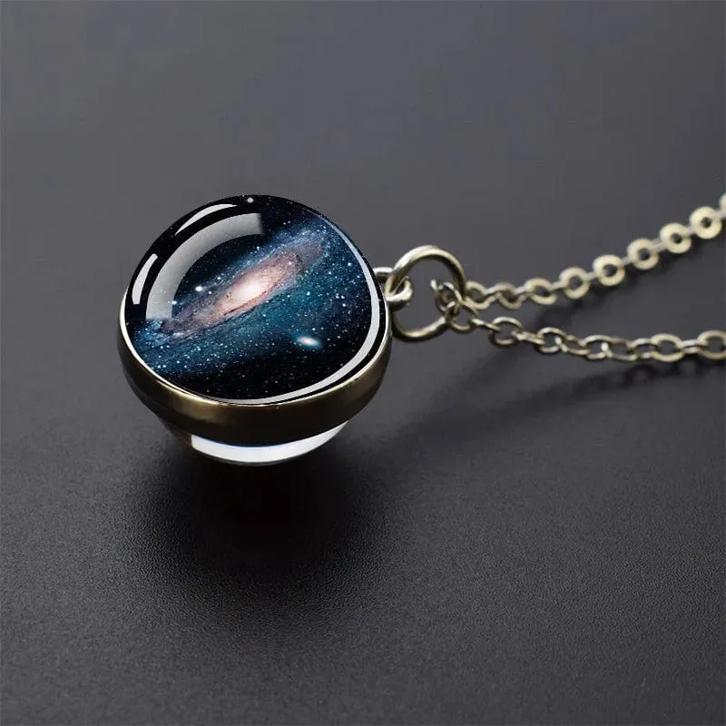 Sonnensystem Universum Weltraum Mond Sonne Erde Planeten Halsketten Zweiseitiger Glaskugel Anhänger Nebel Halskette Frauen Männer Schmuck Geschenk