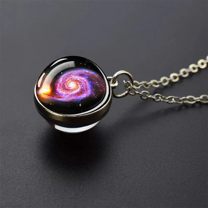 Sonnensystem Universum Weltraum Mond Sonne Erde Planeten Halsketten Zweiseitiger Glaskugel Anhänger Nebel Halskette Frauen Männer Schmuck Geschenk