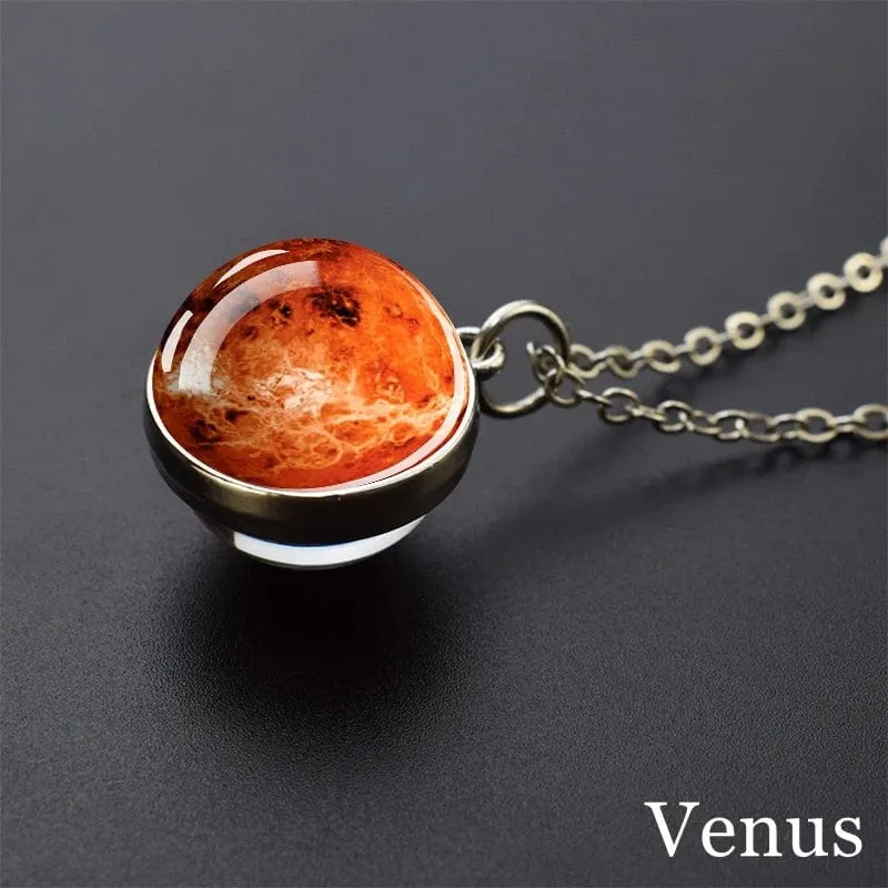 Sonnensystem Universum Weltraum Mond Sonne Erde Planeten Halsketten Zweiseitiger Glaskugel Anhänger Nebel Halskette Frauen Männer Schmuck Geschenk
