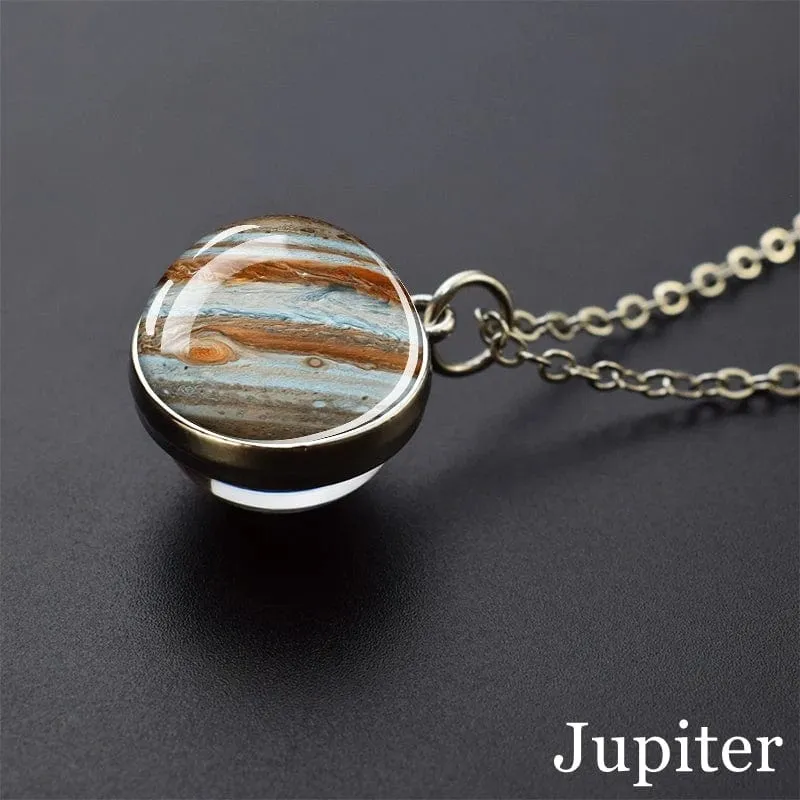 Sonnensystem Universum Weltraum Mond Sonne Erde Planeten Halsketten Zweiseitiger Glaskugel Anhänger Nebel Halskette Frauen Männer Schmuck Geschenk