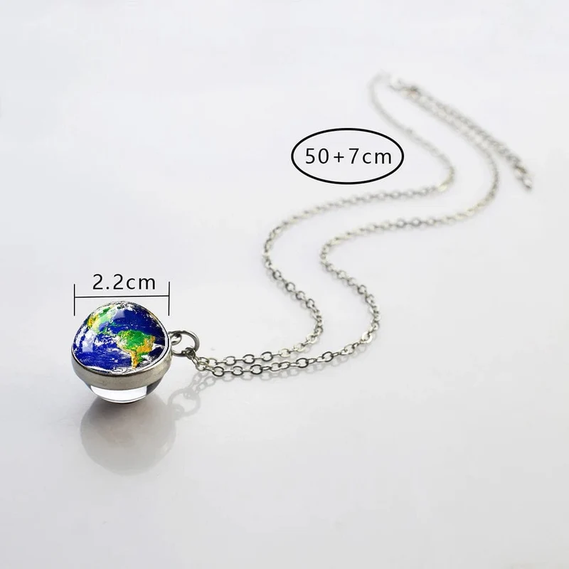 Sonnensystem Universum Weltraum Mond Sonne Erde Planeten Halsketten Zweiseitiger Glaskugel Anhänger Nebel Halskette Frauen Männer Schmuck Geschenk