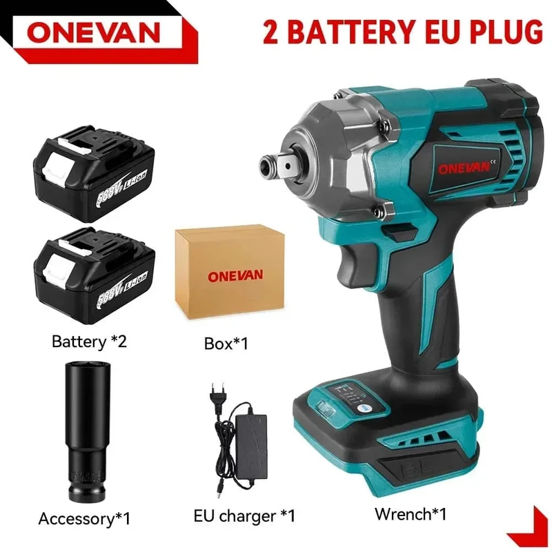 ONEVAN 1200N.M Bürstenloser Elektro-Schlagschrauber 1/2 Zoll Akkuschrauber Elektrowerkzeug für Makita 18V Batterie