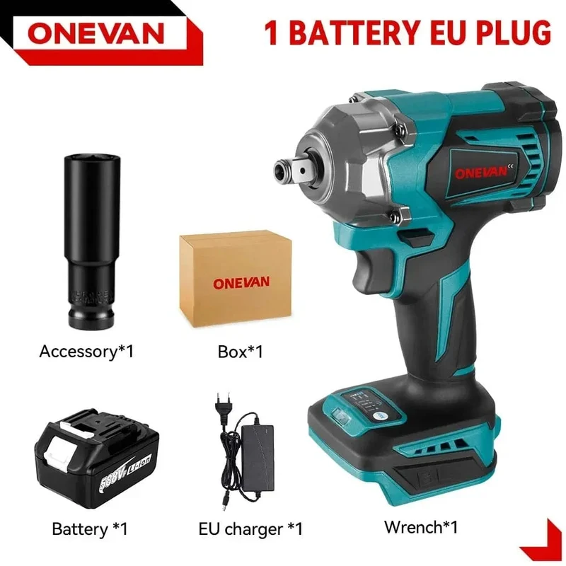 ONEVAN 1200N.M Bürstenloser Elektro-Schlagschrauber 1/2 Zoll Akkuschrauber Elektrowerkzeug für Makita 18V Batterie
