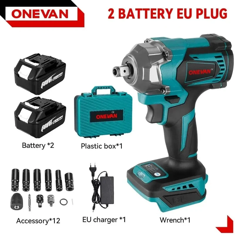 ONEVAN 1200N.M Bürstenloser Elektro-Schlagschrauber 1/2 Zoll Akkuschrauber Elektrowerkzeug für Makita 18V Batterie