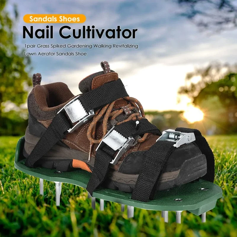 Gartennagelschuhe, Gras-Lockerungswerkzeug, 5 cm lange Nägel, Rasenbelüfter, Grasspikes-Schuhe, selbstnivellierender Epoxid-Gartengrasgrubber