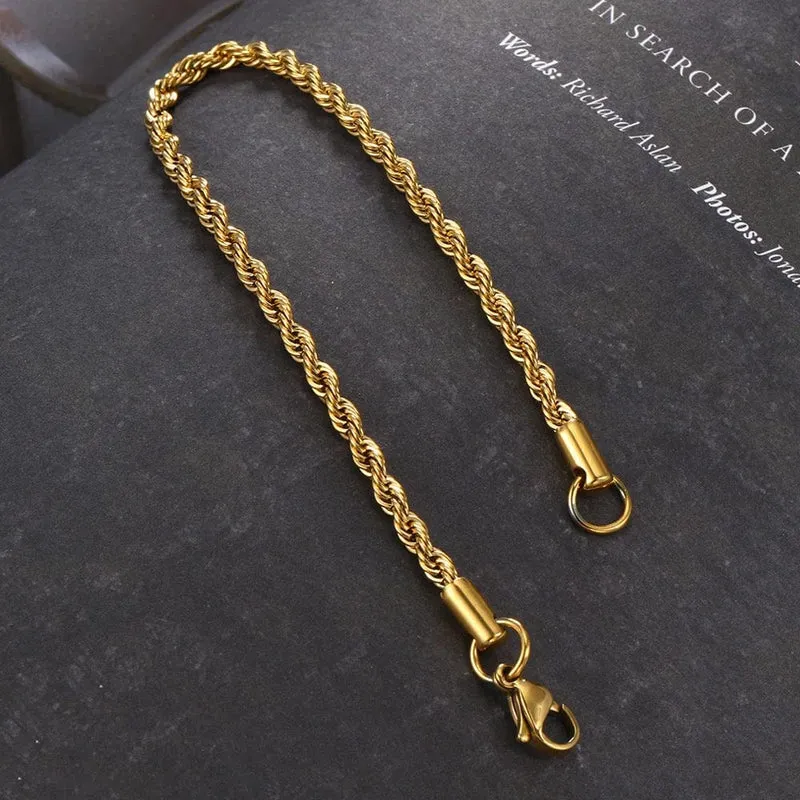 Edelstahl Seil Kette Armband Frauen Armreif Gold Farbe Minimalistischen 3mm 4mm Hand Zubehör Trend Hippie Schmuck Weibliche C048
