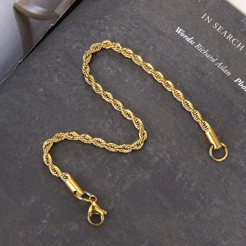 Edelstahl Seil Kette Armband Frauen Armreif Gold Farbe Minimalistischen 3mm 4mm Hand Zubehör Trend Hippie Schmuck Weibliche C048