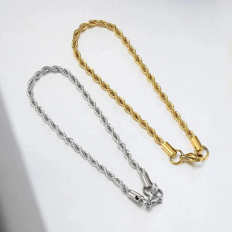 Edelstahl Seil Kette Armband Frauen Armreif Gold Farbe Minimalistischen 3mm 4mm Hand Zubehör Trend Hippie Schmuck Weibliche C048