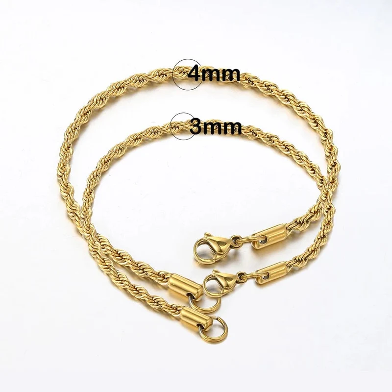 Edelstahl Seil Kette Armband Frauen Armreif Gold Farbe Minimalistischen 3mm 4mm Hand Zubehör Trend Hippie Schmuck Weibliche C048