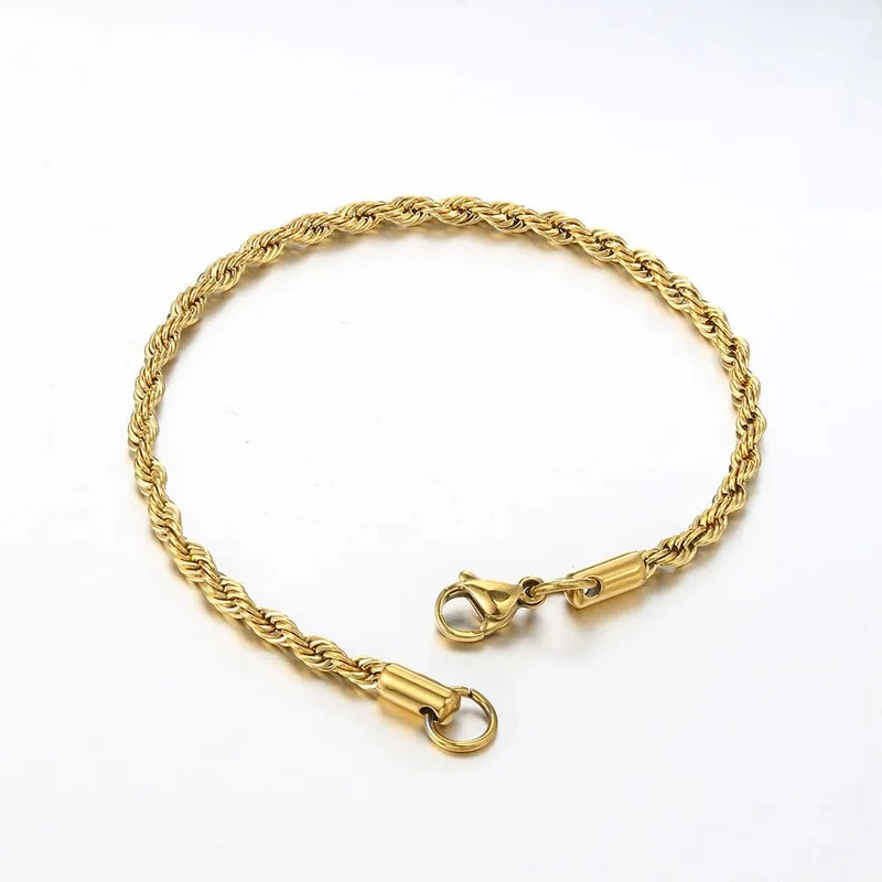 Edelstahl Seil Kette Armband Frauen Armreif Gold Farbe Minimalistischen 3mm 4mm Hand Zubehör Trend Hippie Schmuck Weibliche C048