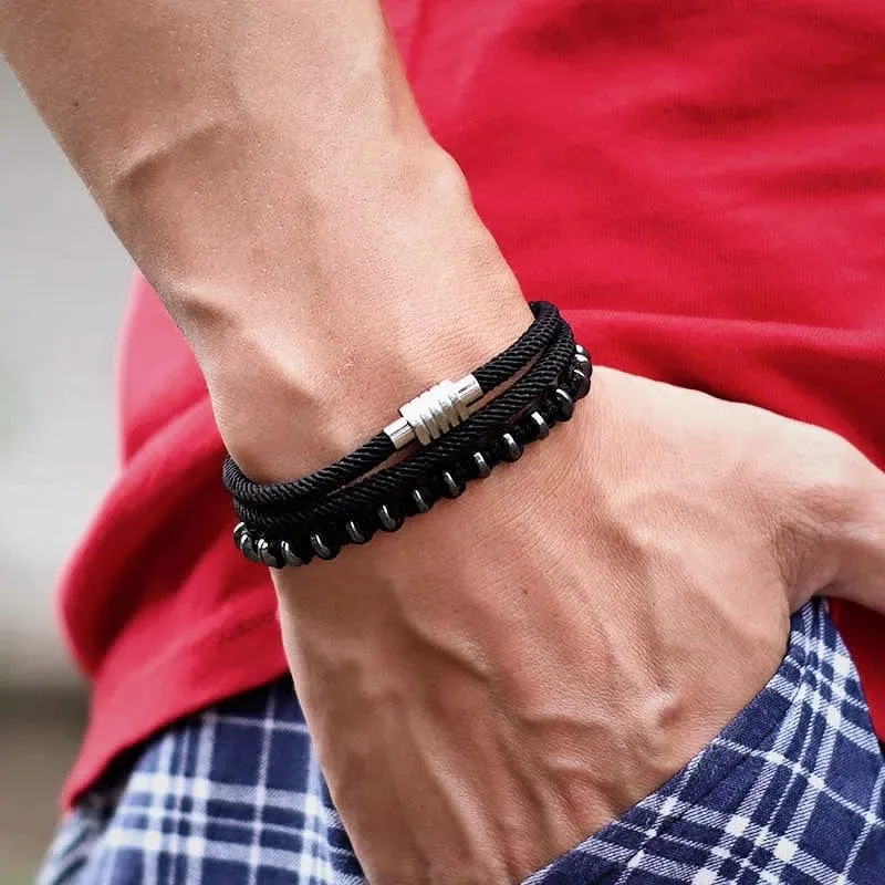 Neu Glück Roten Faden Armband Homme Weibliche Unfading Edelstahl Braslet Abstand Magnet Braclet Geschenk Für Liebhaber Pulseira