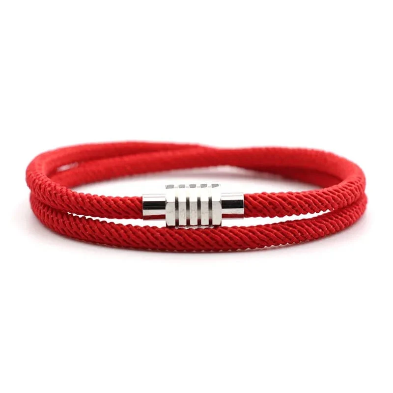 Neu Glück Roten Faden Armband Homme Weibliche Unfading Edelstahl Braslet Abstand Magnet Braclet Geschenk Für Liebhaber Pulseira