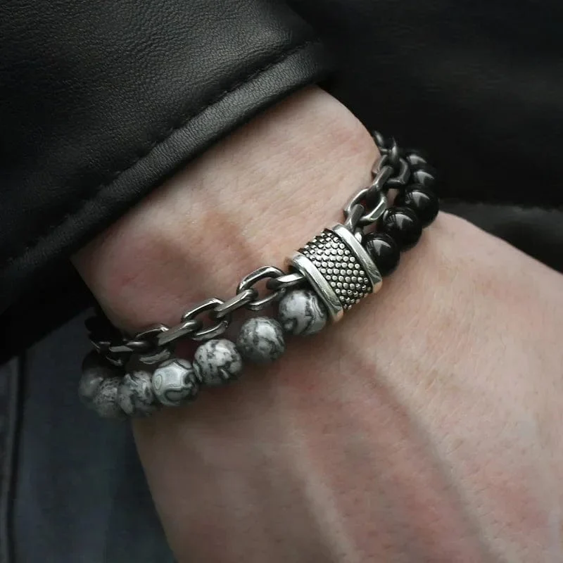 Neue 2020 männer der Tiger Auge Stein Perlen Armband Edelstahl Gunmetal Link Kette Yoga Armband Männlichen Schmuck Dropshipping