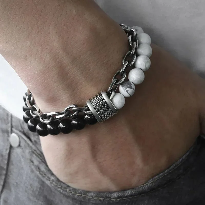 Neue 2020 männer der Tiger Auge Stein Perlen Armband Edelstahl Gunmetal Link Kette Yoga Armband Männlichen Schmuck Dropshipping
