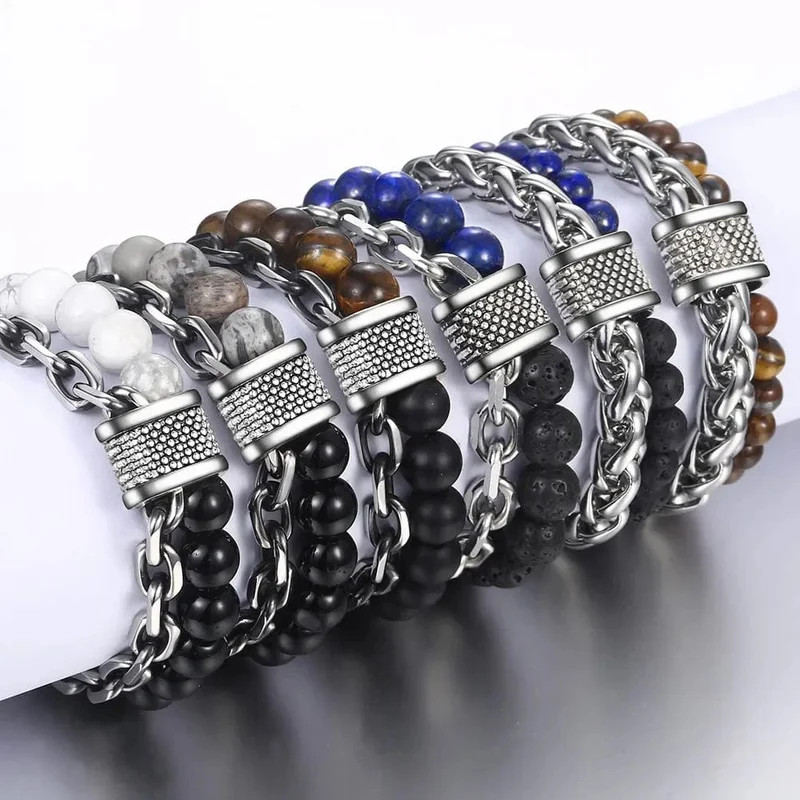 Neue 2020 männer der Tiger Auge Stein Perlen Armband Edelstahl Gunmetal Link Kette Yoga Armband Männlichen Schmuck Dropshipping
