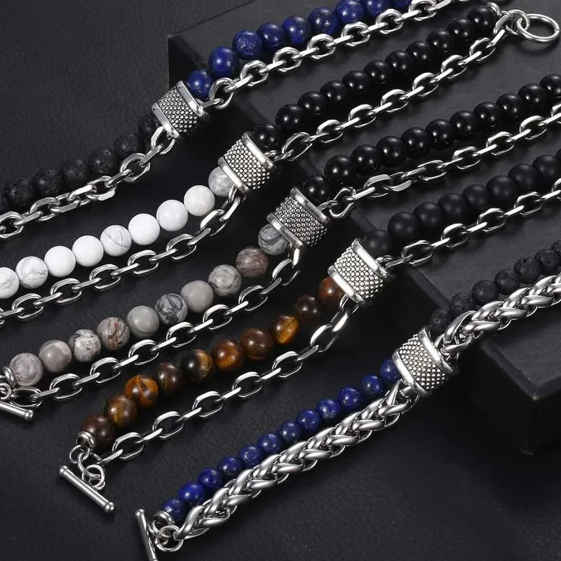 Neue 2020 männer der Tiger Auge Stein Perlen Armband Edelstahl Gunmetal Link Kette Yoga Armband Männlichen Schmuck Dropshipping