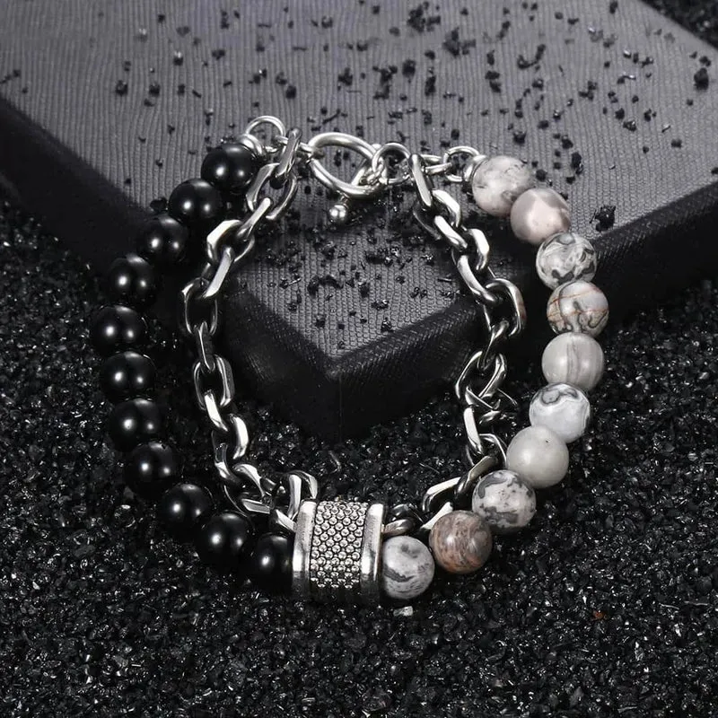 Neue 2020 männer der Tiger Auge Stein Perlen Armband Edelstahl Gunmetal Link Kette Yoga Armband Männlichen Schmuck Dropshipping
