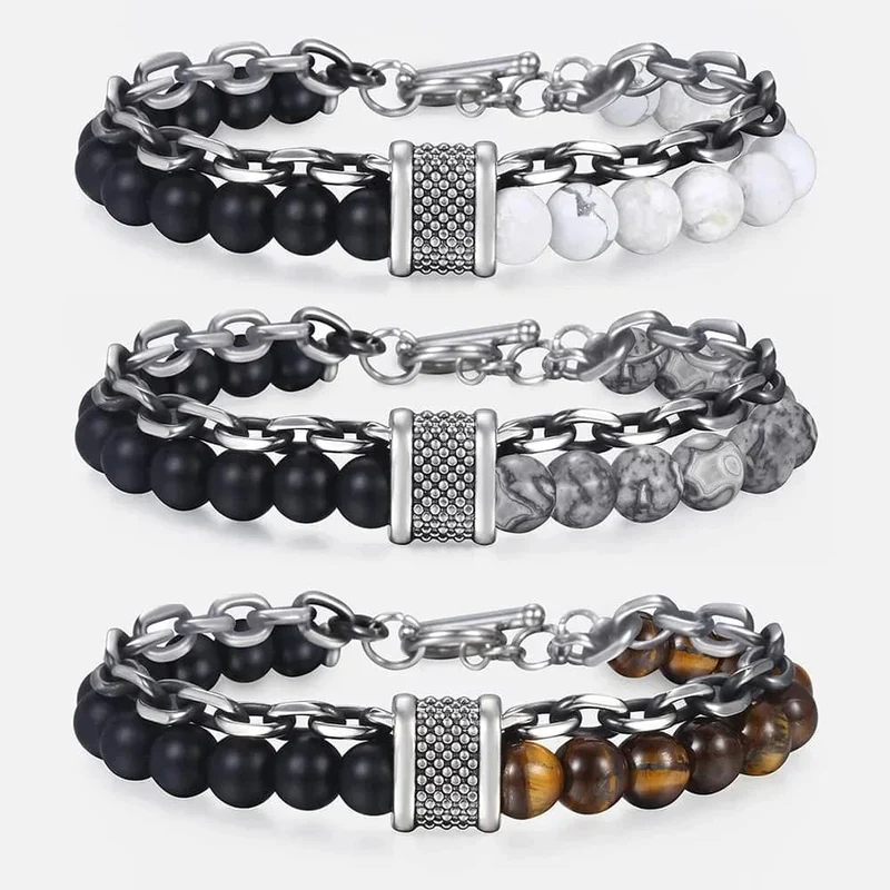 Neue 2020 männer der Tiger Auge Stein Perlen Armband Edelstahl Gunmetal Link Kette Yoga Armband Männlichen Schmuck Dropshipping