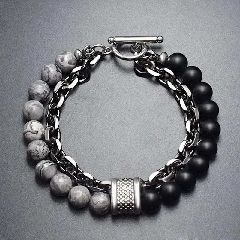 Neue 2020 männer der Tiger Auge Stein Perlen Armband Edelstahl Gunmetal Link Kette Yoga Armband Männlichen Schmuck Dropshipping