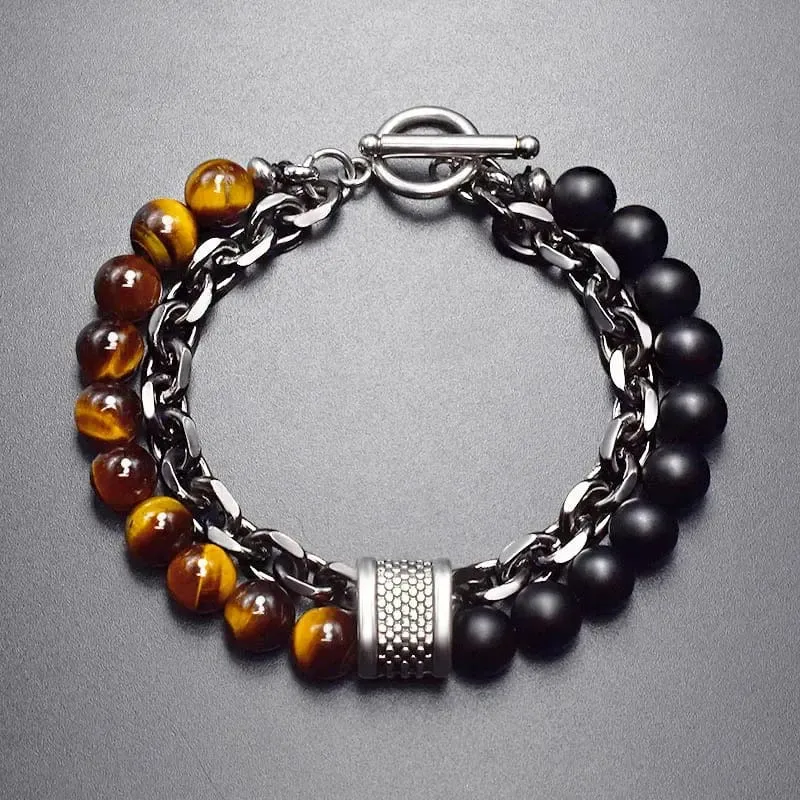 Neue 2020 männer der Tiger Auge Stein Perlen Armband Edelstahl Gunmetal Link Kette Yoga Armband Männlichen Schmuck Dropshipping