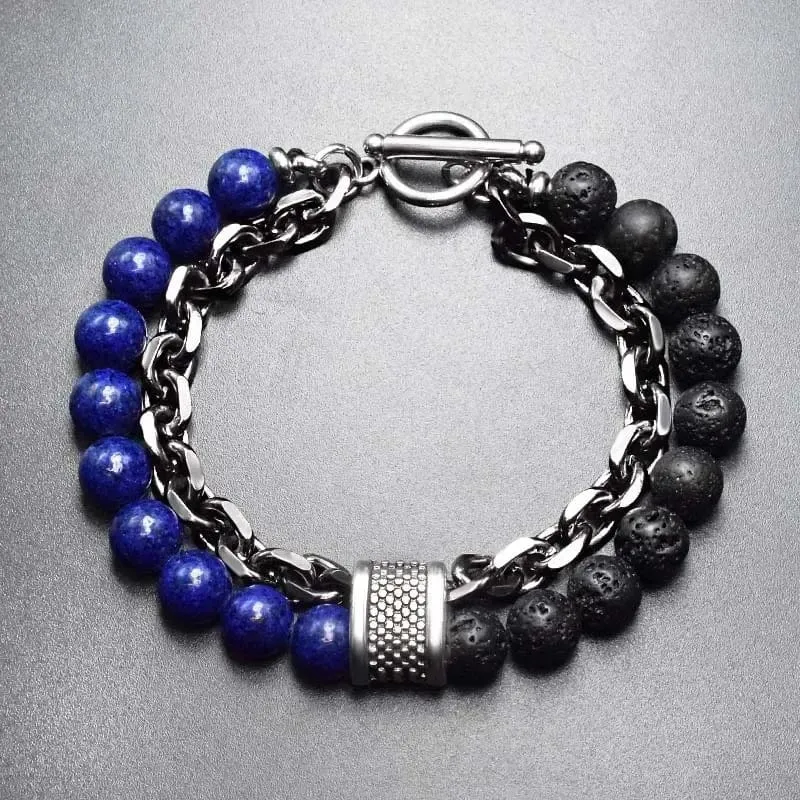 Neue 2020 männer der Tiger Auge Stein Perlen Armband Edelstahl Gunmetal Link Kette Yoga Armband Männlichen Schmuck Dropshipping