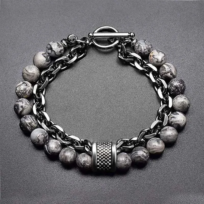 Neue 2020 männer der Tiger Auge Stein Perlen Armband Edelstahl Gunmetal Link Kette Yoga Armband Männlichen Schmuck Dropshipping