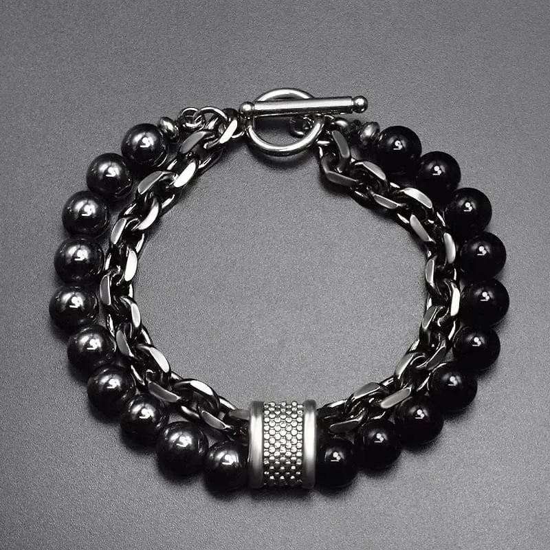 Neue 2020 männer der Tiger Auge Stein Perlen Armband Edelstahl Gunmetal Link Kette Yoga Armband Männlichen Schmuck Dropshipping