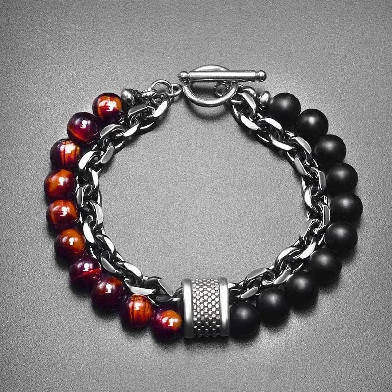 Neue 2020 männer der Tiger Auge Stein Perlen Armband Edelstahl Gunmetal Link Kette Yoga Armband Männlichen Schmuck Dropshipping