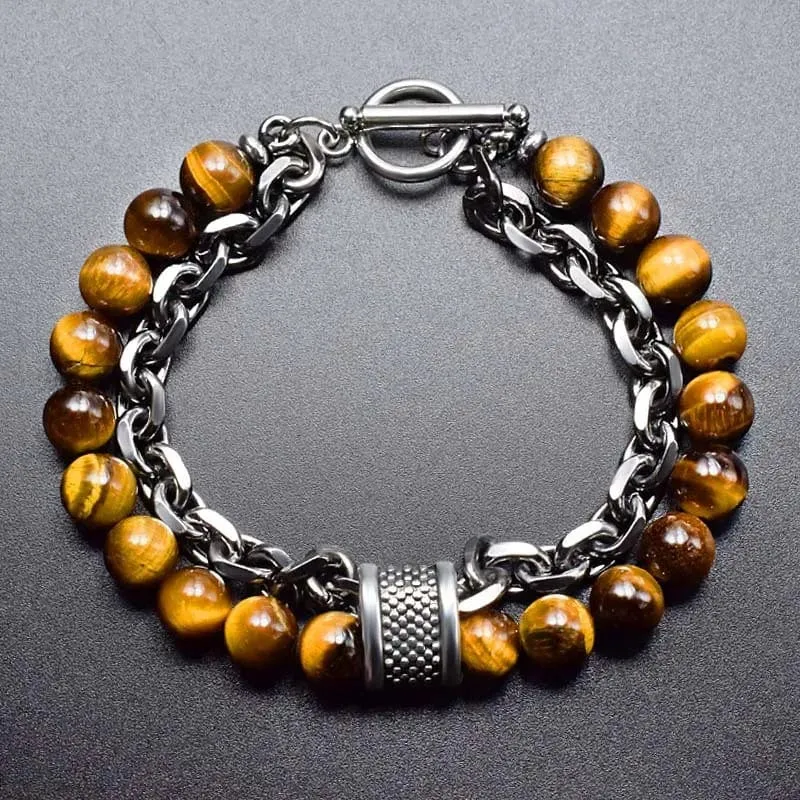 Neue 2020 männer der Tiger Auge Stein Perlen Armband Edelstahl Gunmetal Link Kette Yoga Armband Männlichen Schmuck Dropshipping