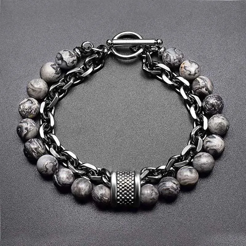 Neue 2020 männer der Tiger Auge Stein Perlen Armband Edelstahl Gunmetal Link Kette Yoga Armband Männlichen Schmuck Dropshipping