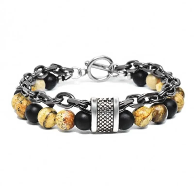 Neue 2020 männer der Tiger Auge Stein Perlen Armband Edelstahl Gunmetal Link Kette Yoga Armband Männlichen Schmuck Dropshipping