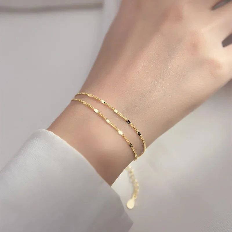 Edelstahl Doppel-Schicht Kette Armband Für Frauen Einfach Shiny Armband Korea Student Hand Zubehör