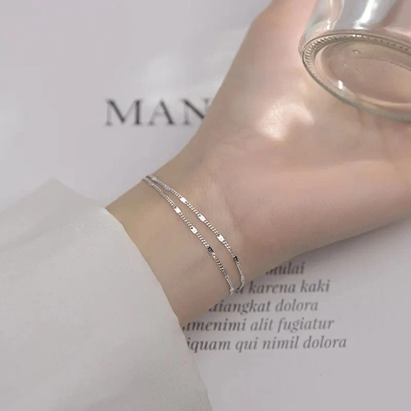 Edelstahl Doppel-Schicht Kette Armband Für Frauen Einfach Shiny Armband Korea Student Hand Zubehör