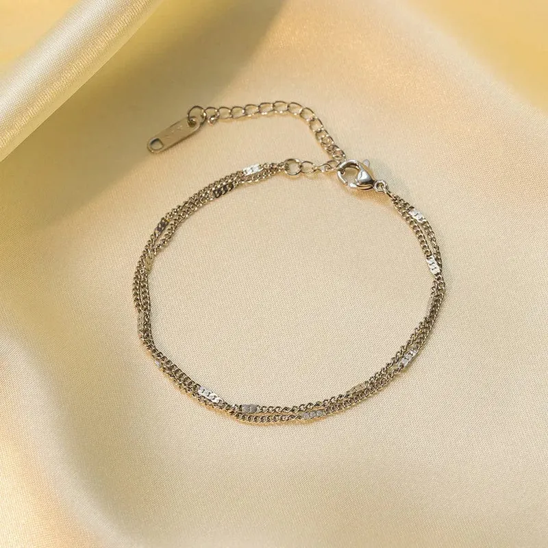 Edelstahl Doppel-Schicht Kette Armband Für Frauen Einfach Shiny Armband Korea Student Hand Zubehör