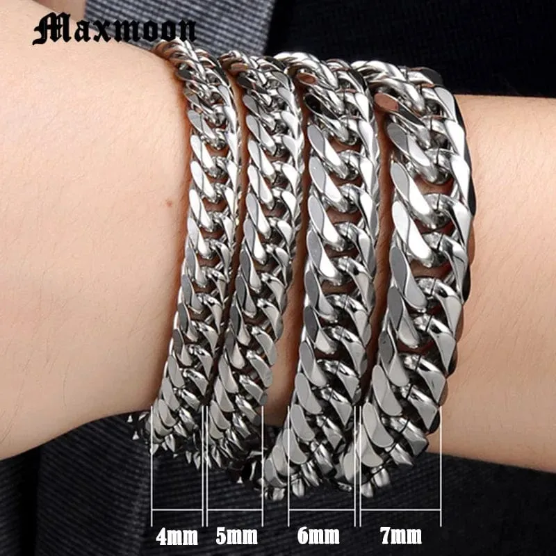 Maxmoon Miami Cuban Edelstahl Kette Armbänder Männer 7mm Flache Curb Armband Hip Hop Rock Sport Schmuck Anpassen Großhandel