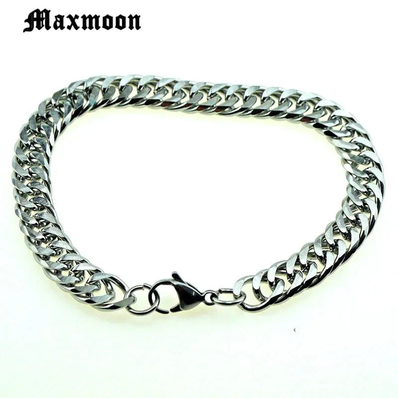 Maxmoon Miami Cuban Edelstahl Kette Armbänder Männer 7mm Flache Curb Armband Hip Hop Rock Sport Schmuck Anpassen Großhandel