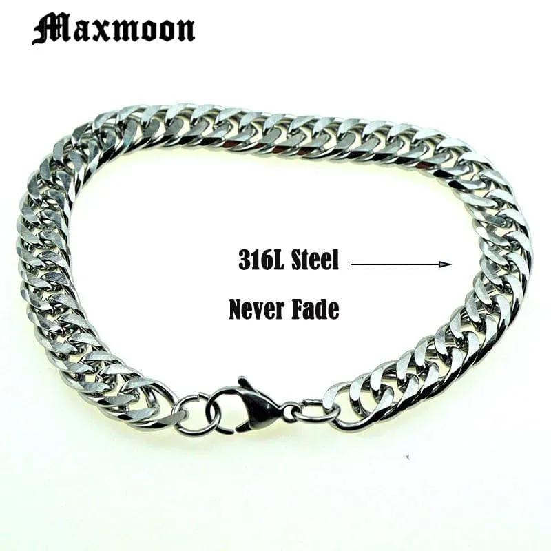 Maxmoon Miami Cuban Edelstahl Kette Armbänder Männer 7mm Flache Curb Armband Hip Hop Rock Sport Schmuck Anpassen Großhandel