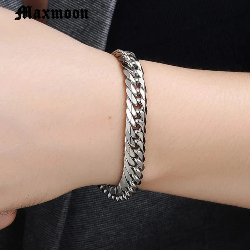 Maxmoon Miami Cuban Edelstahl Kette Armbänder Männer 7mm Flache Curb Armband Hip Hop Rock Sport Schmuck Anpassen Großhandel